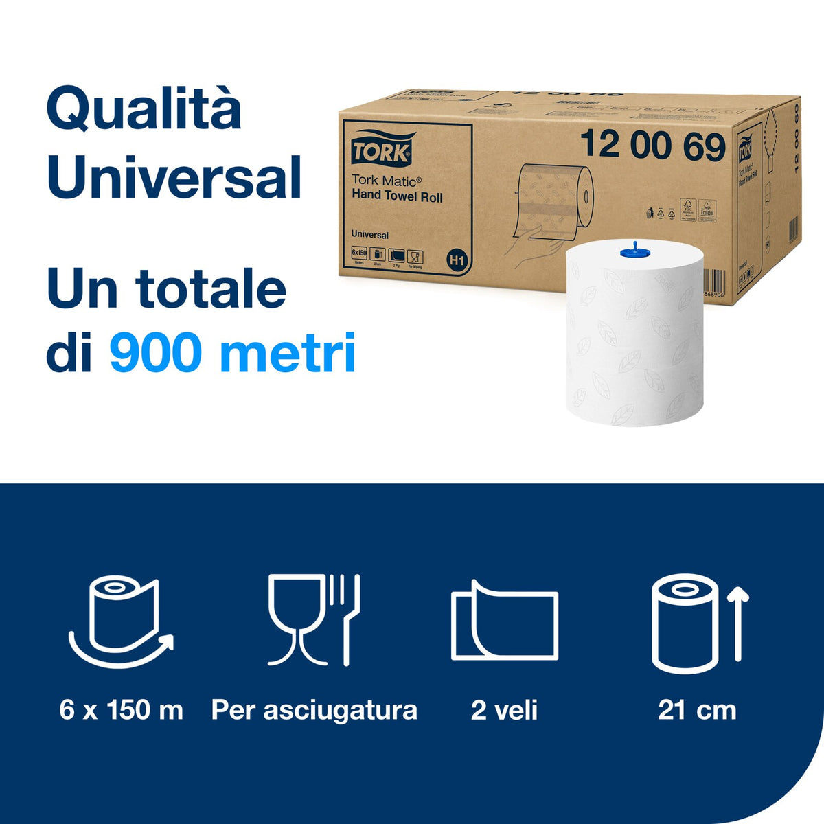 Tork Asciugamano H1 a rotolo 2V Bianco CF=6PZ