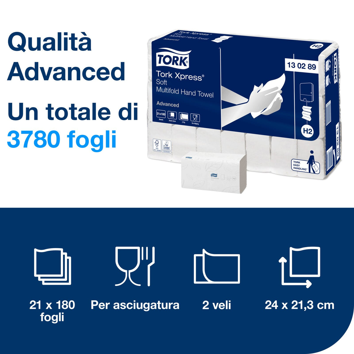 Tork Asciugamano H2 intercalato a "Z" Soft 2V Bianco CF=3780PZ