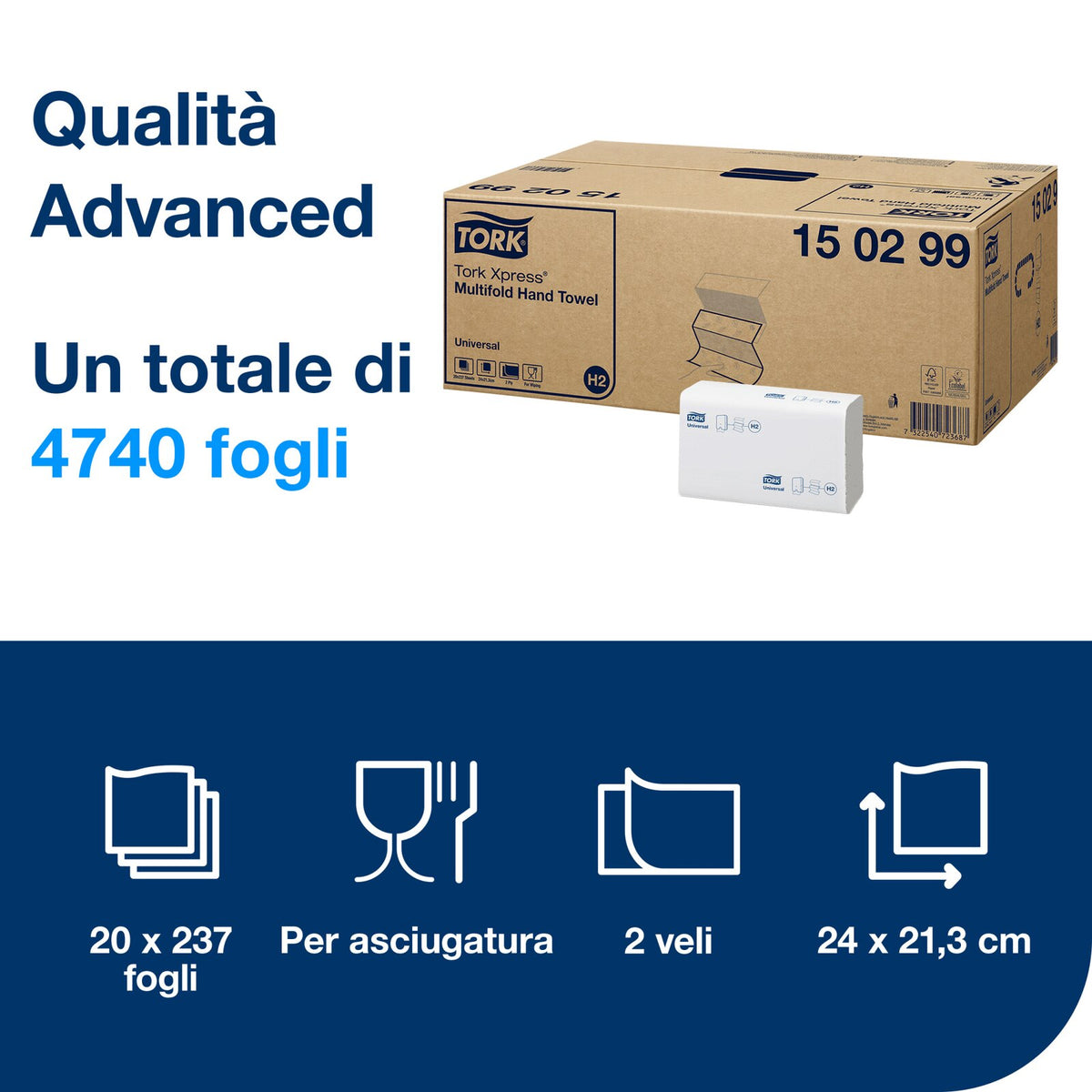 Tork Asciugamano H2 intercalato a "Z" 2V Bianco CF=20PZ
