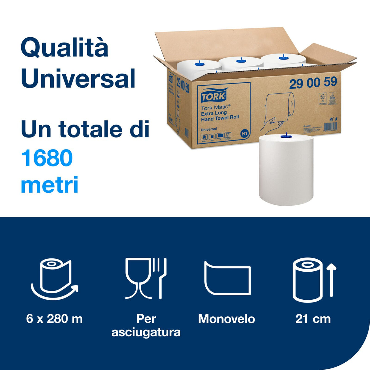 Tork Asciugamano H1 a rotolo 1V Bianco CF=6PZ