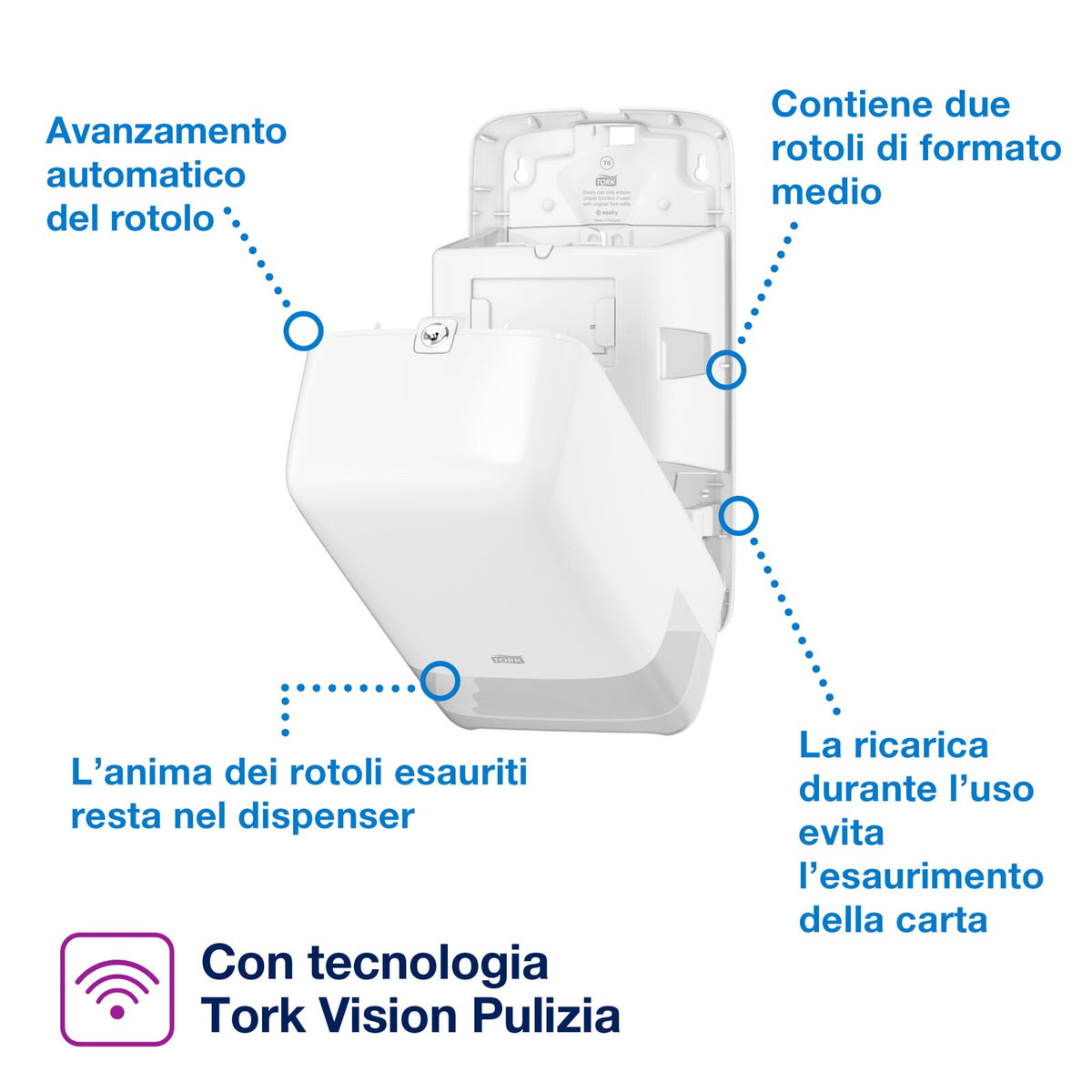 Tork Dispenser Carta Igienica T6 Mid-Size Bianco