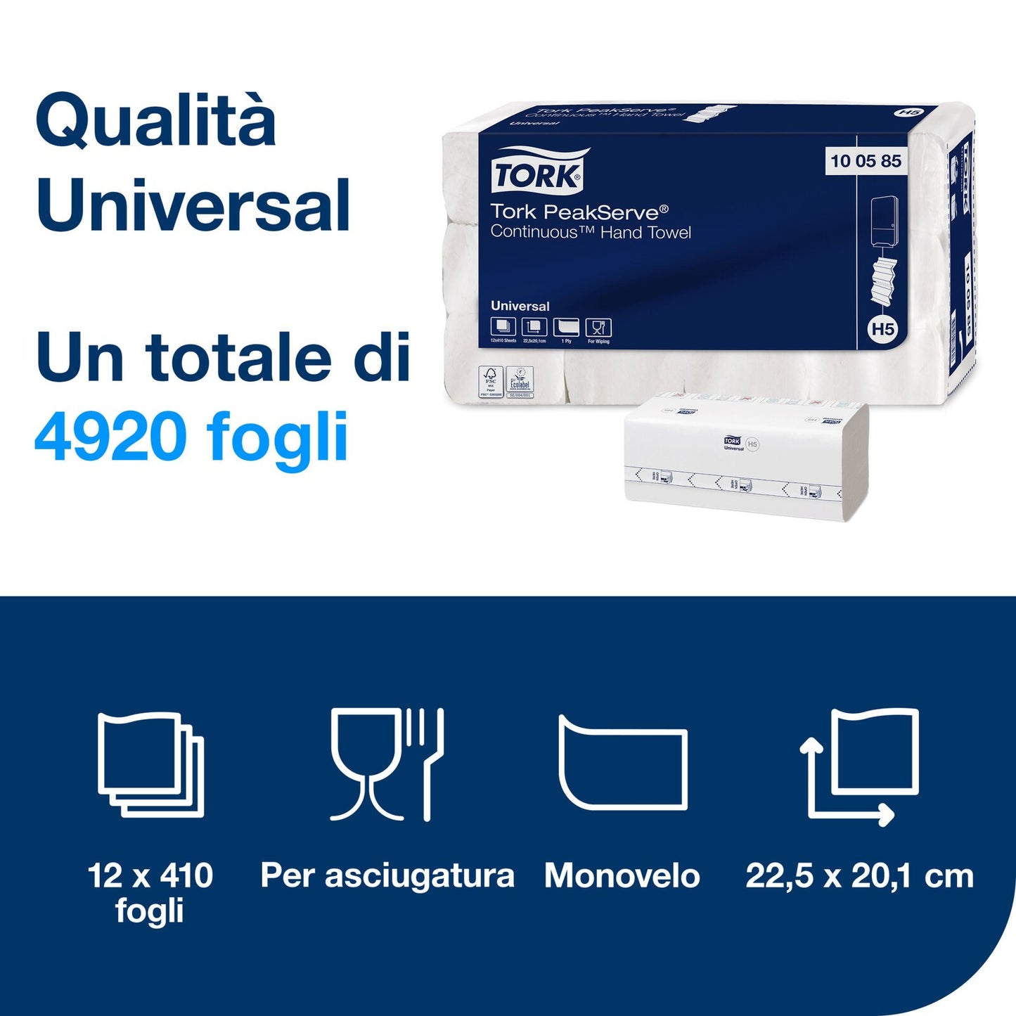 Tork PeakServe®Asciugamani a erogazione continua, bianchi, H5