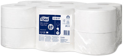 Tork Rotolo carta igienica Mini Jumbo bianco, T2, qualità Advanced, 2 veli, 12 rotoli da 130 metri, 120207