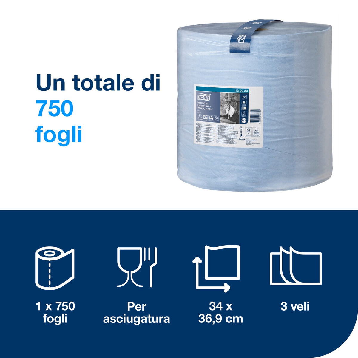 Tork Carta ultraresistente per asciugatura industriale blu W1