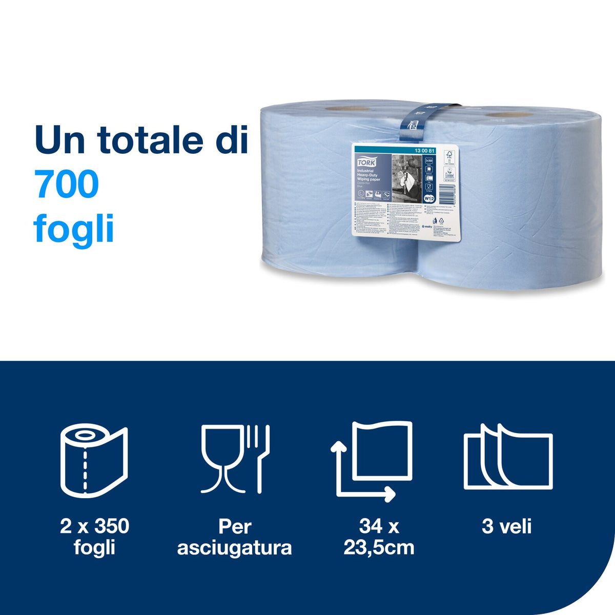 Tork Carta ultraresistente per asciugatura industriale blu W1/2