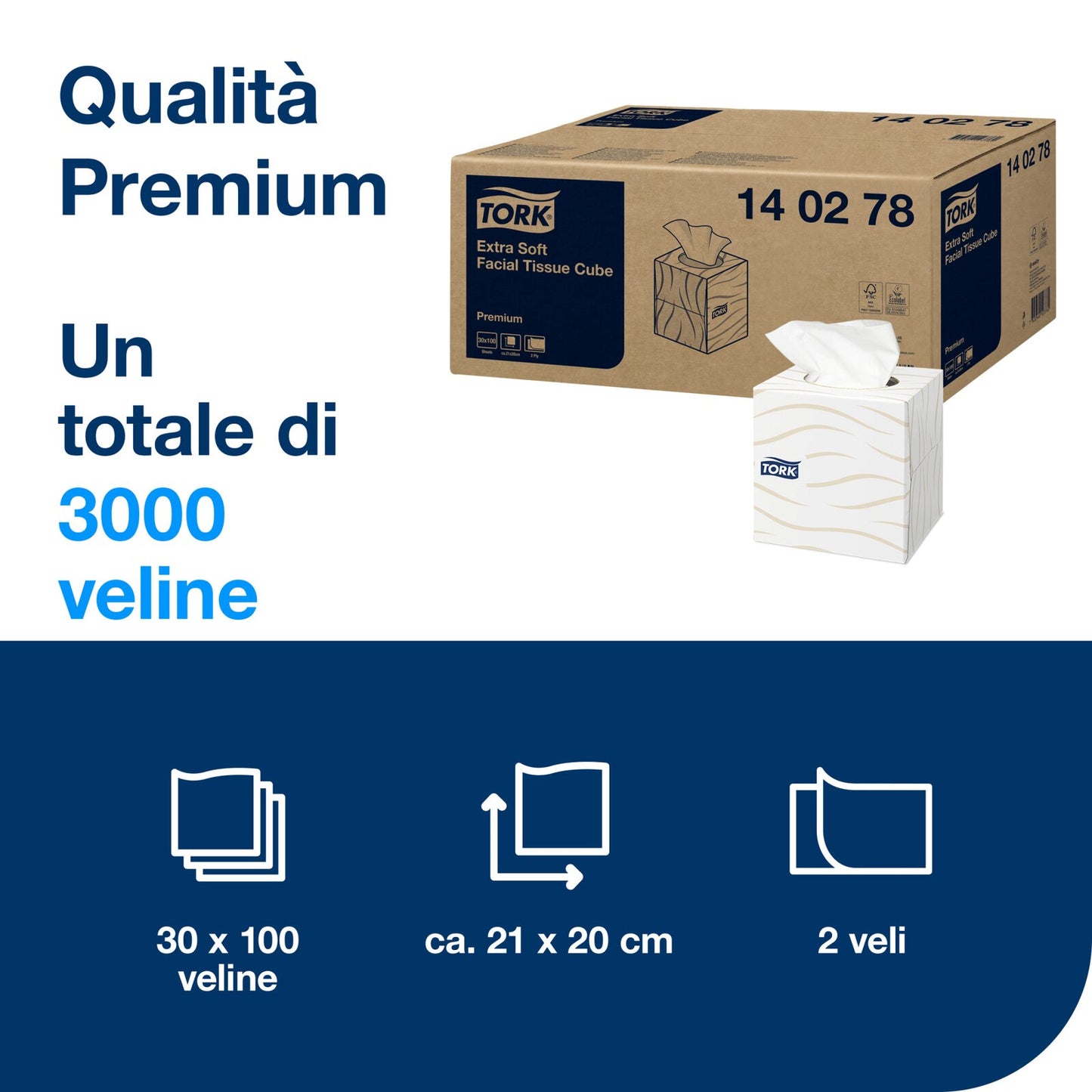 Tork Veline per il viso Extra Soft cubo, fazzoletti bianchi