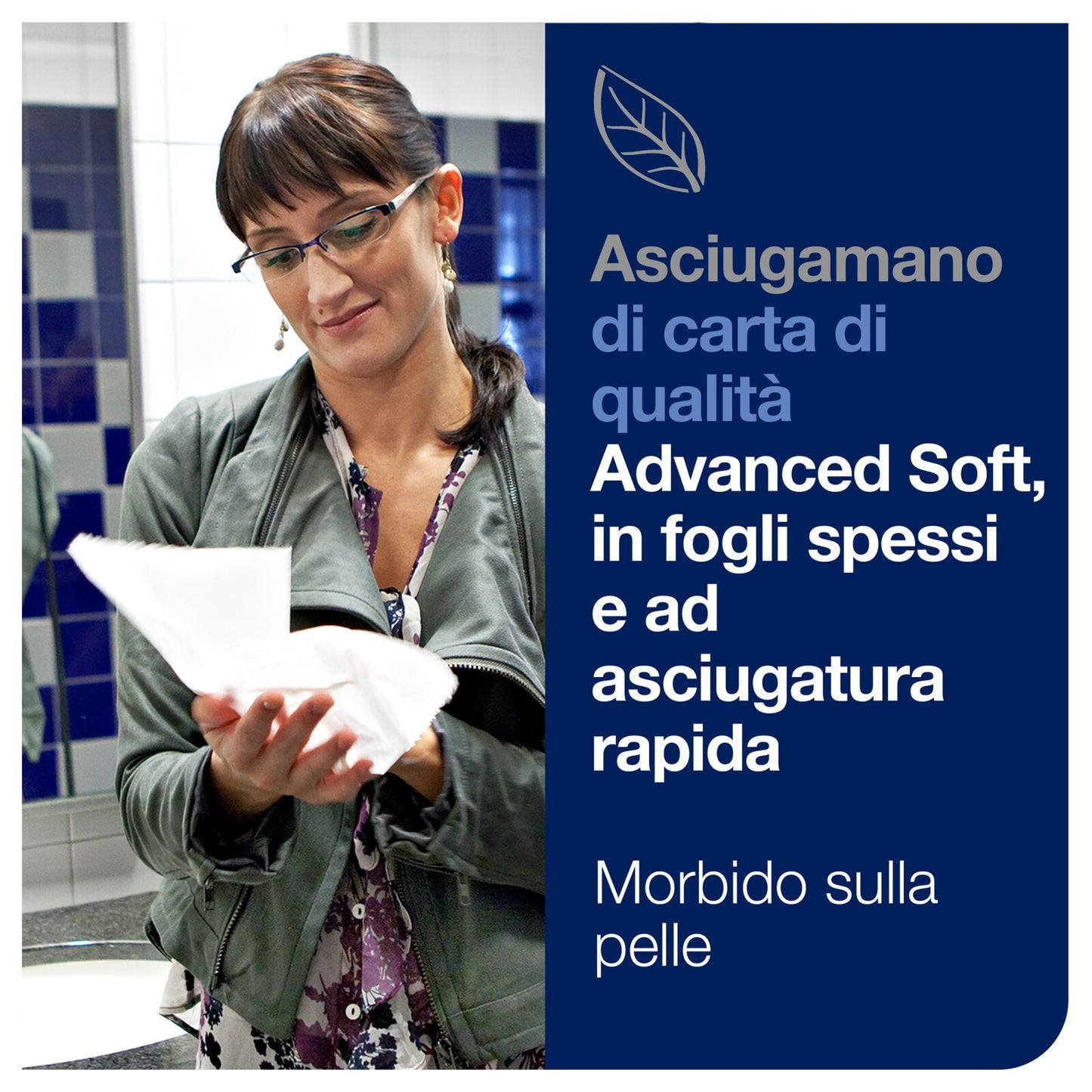 Tork Matic®Asciugamani di carta a rotolo Soft, bianchi con decori a foglia grigia, H1