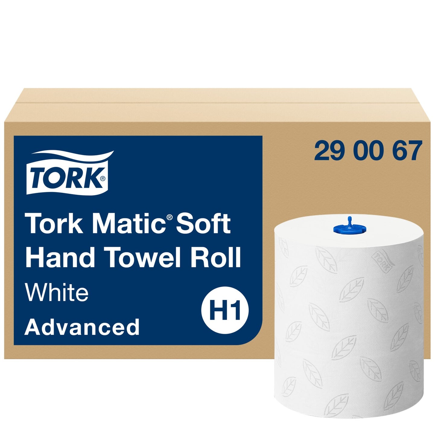 Tork Matic®Asciugamani di carta a rotolo Soft, bianchi con decori a foglia grigia, H1