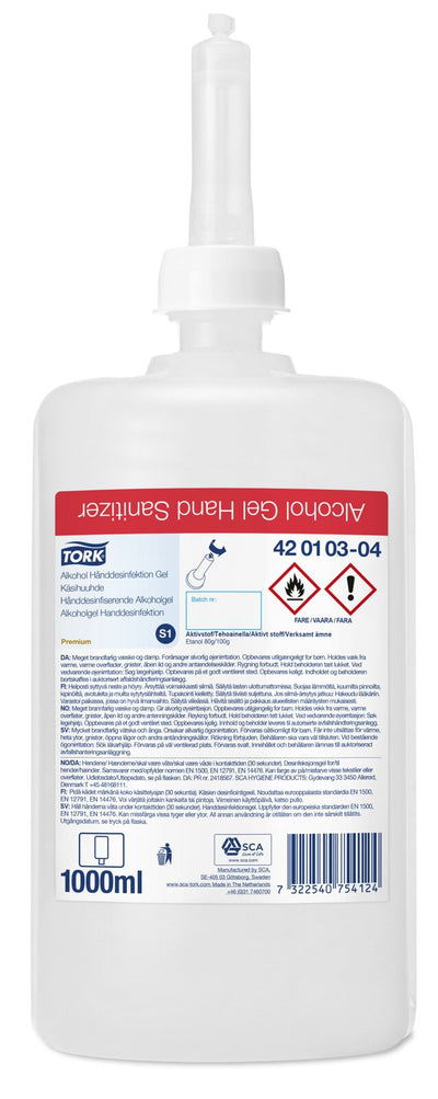 Tork Gel igienizzante mani con alcol, S1/S11, dermatologicamente testato, 6 flaconi da 1000 ml, 420103