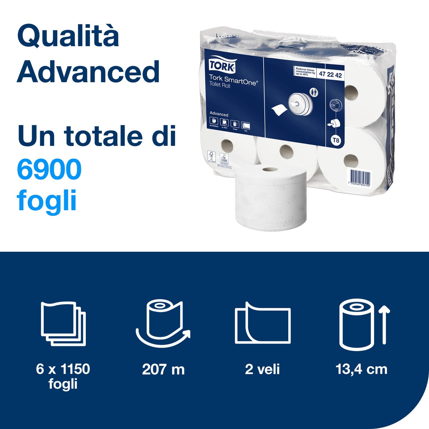 Tork SmartOne®Rotolo carta igienica bianco T8