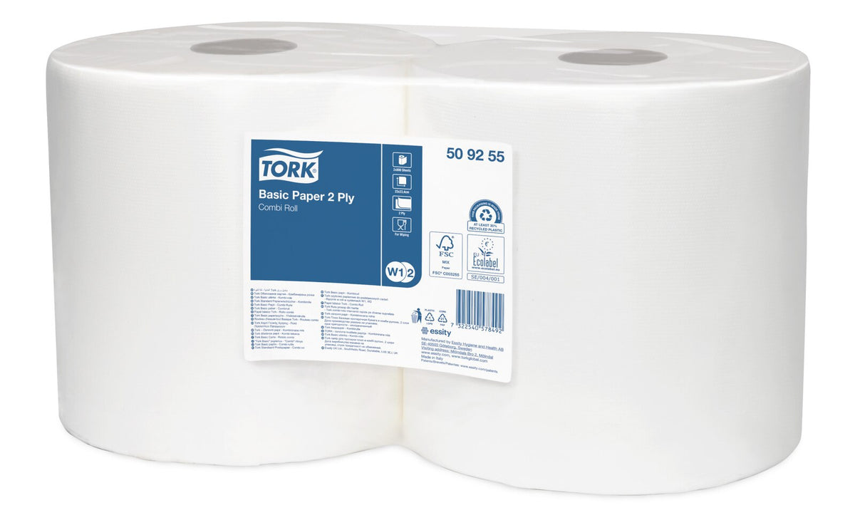 Tork Carta asciugatutto Combi Roll, bianca, W1/2, resistente, 2 rotoli da 184 m, 509255