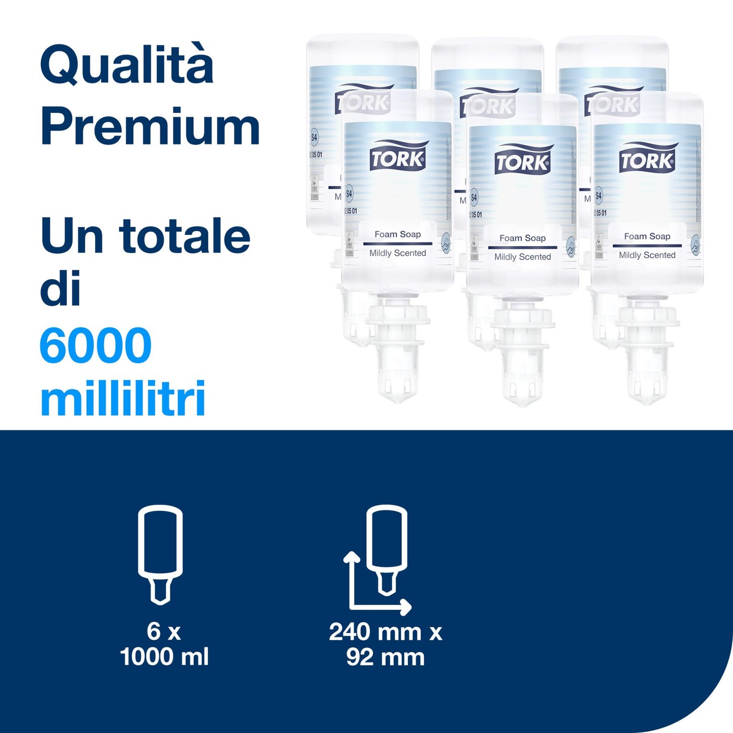 Tork Sapone a schiuma delicato S4, consumi ridotti, 6 flaconi da 1000 ml, 520501