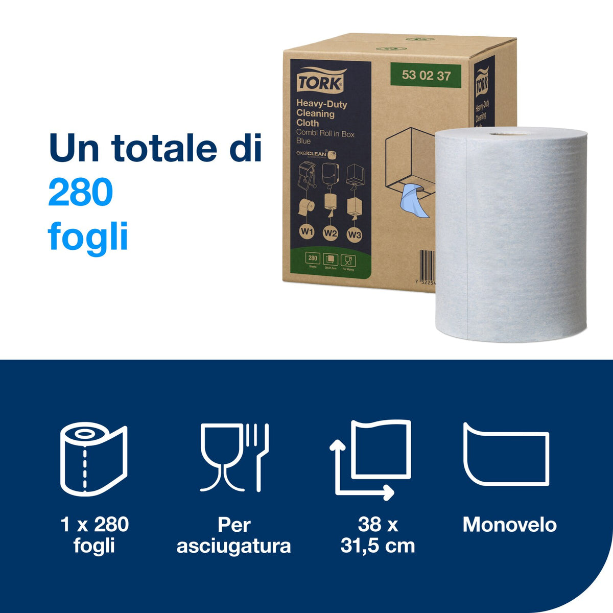 Tork Panno ultraresistente per pulizia blu W1/2/3