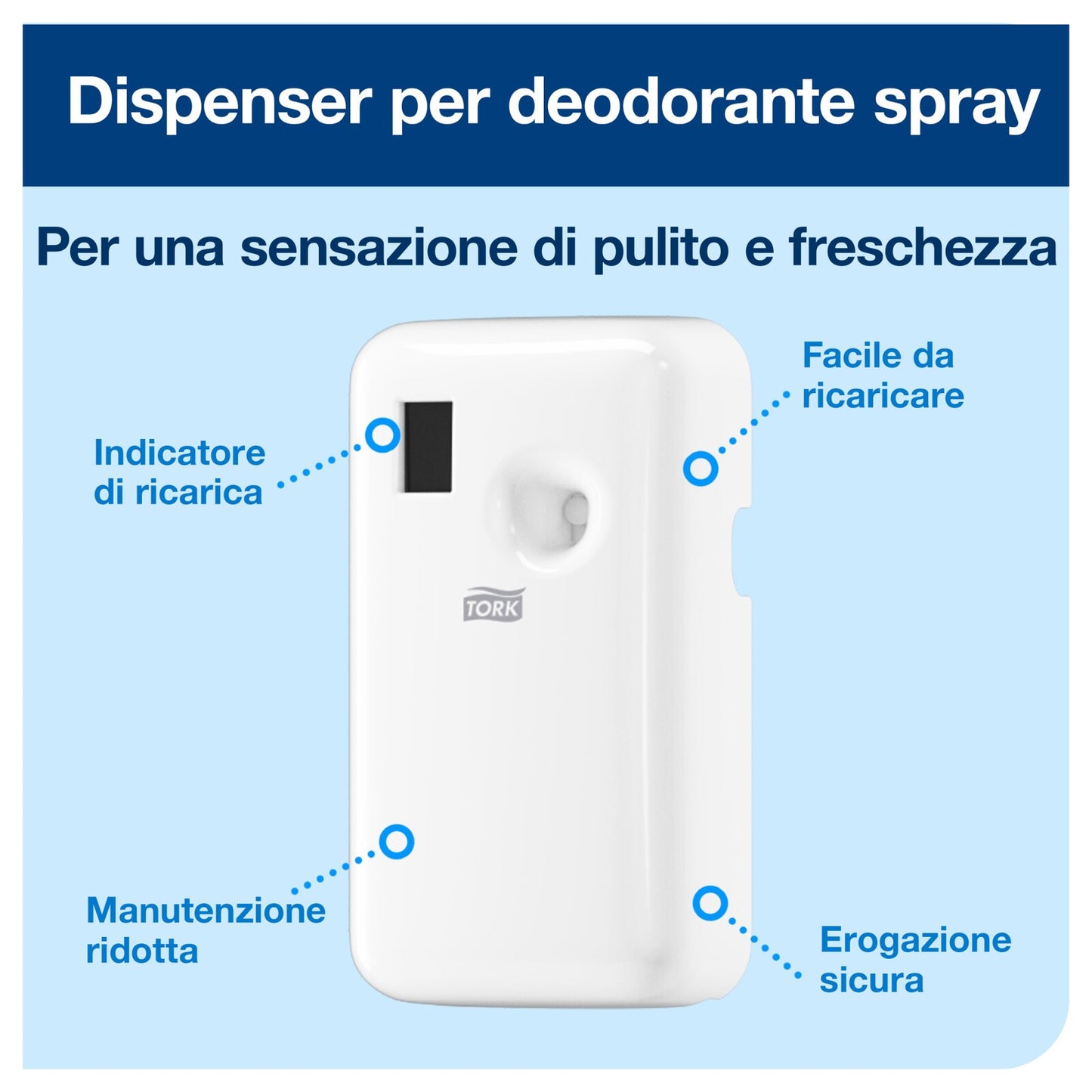 Tork Dispenser deodorante per ambienti spray, bianco, A1, ricarica rapida, linea Elevation, 562000, 6 confezioni