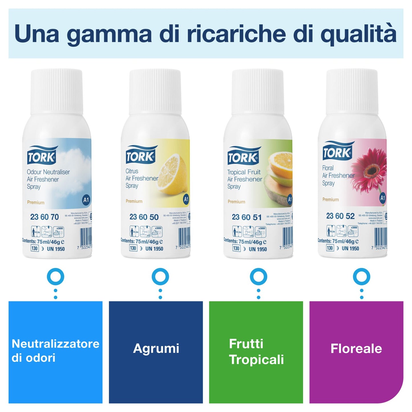 Tork Dispenser deodorante per ambienti spray, bianco, A1, ricarica rapida, linea Elevation, 562000, 6 confezioni