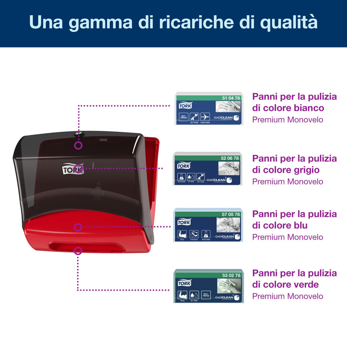 Tork Dispenser panni piegati rosso e grigio W4