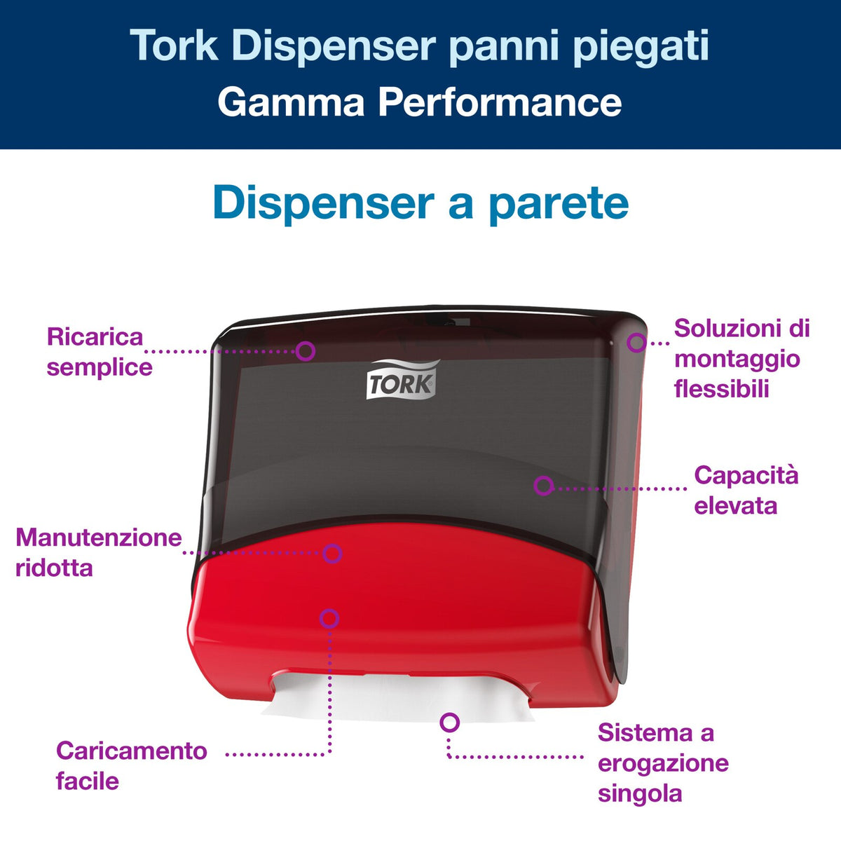 Tork Dispenser panni piegati rosso e grigio W4