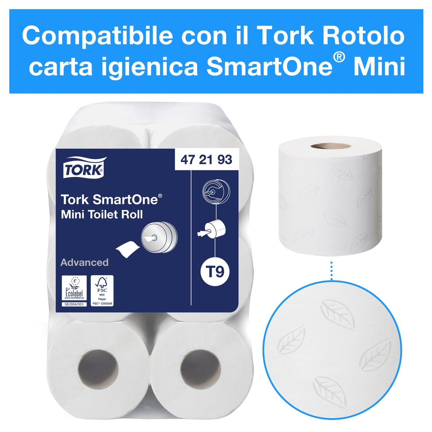 Tork SmartOne®Mini Double Dispenser carta igienica bianco T9